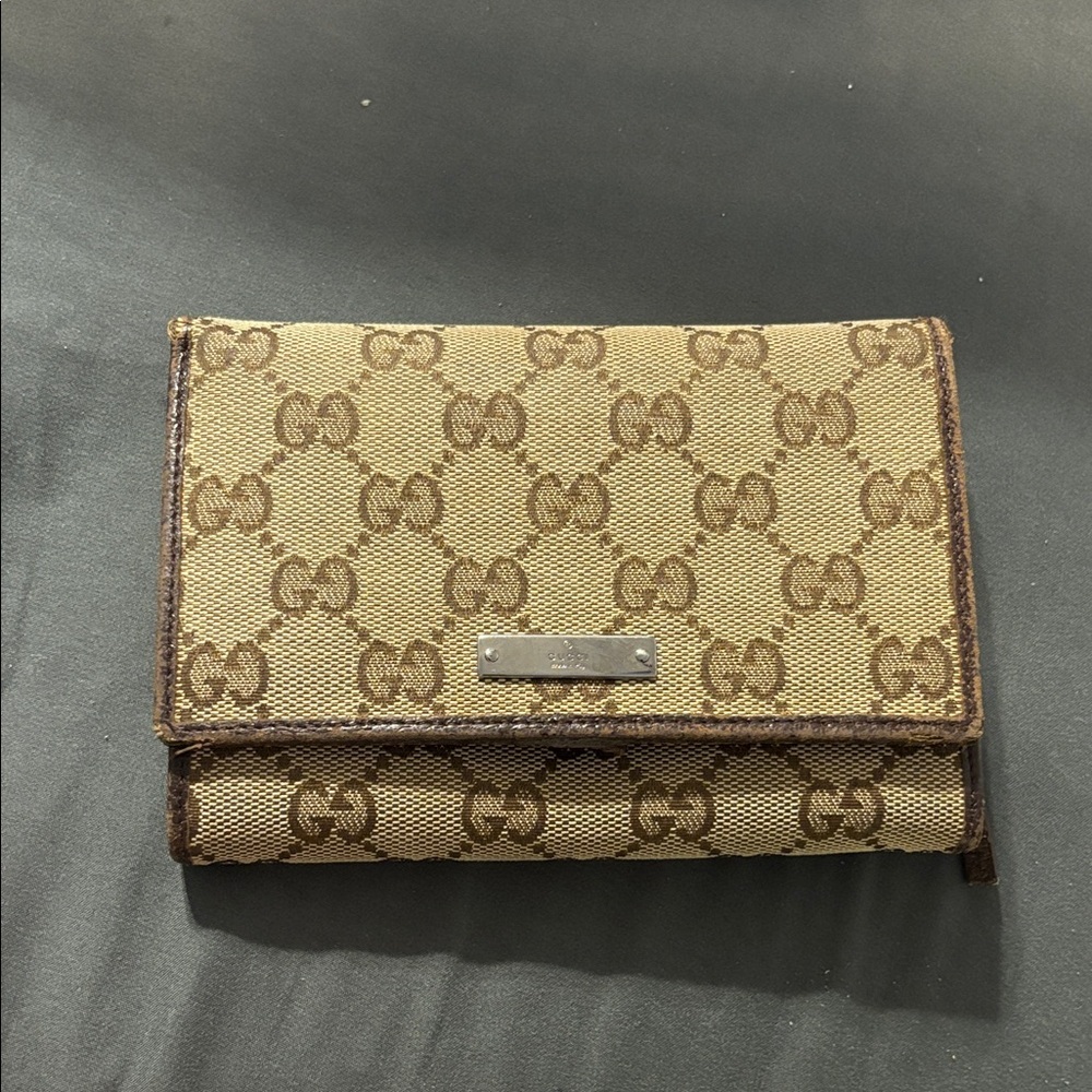 Gucci Tan and Brown Monogram Wallet